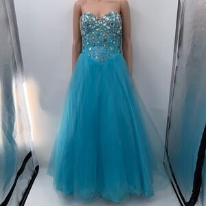Blush Prom 8 Blue Rhinestone Tulle Ball Gown Formal Pageant Glam Princess Dress